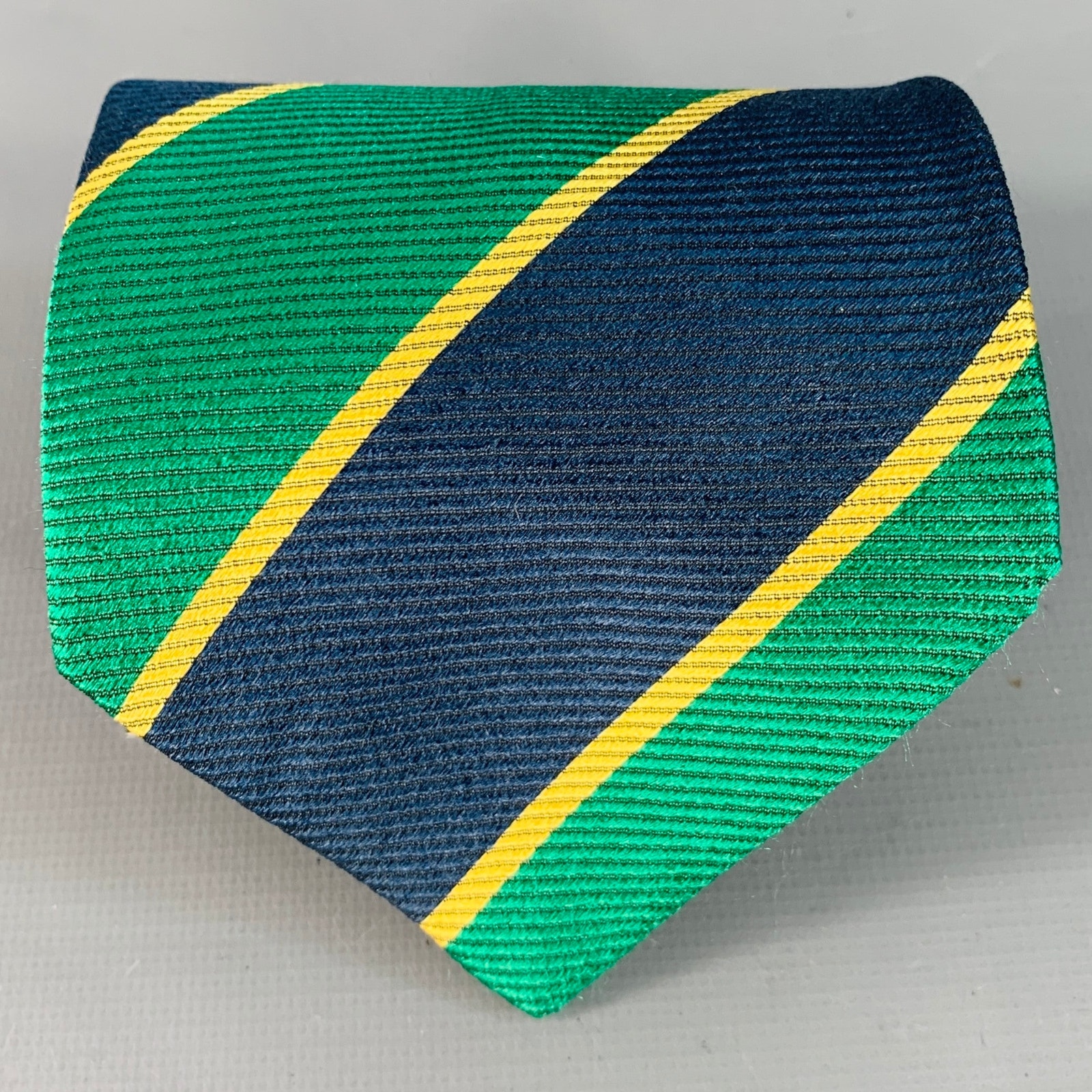 Fendi Green Navy Diagonal Stripe Silk Tie
